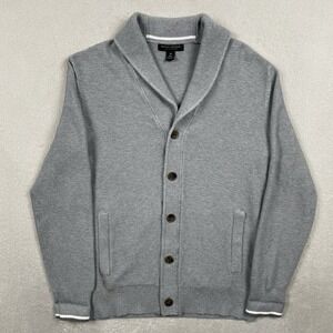 Banana Republic Cardigan Sweater Men's Medium Gray Shawl Collar Supima Cotton